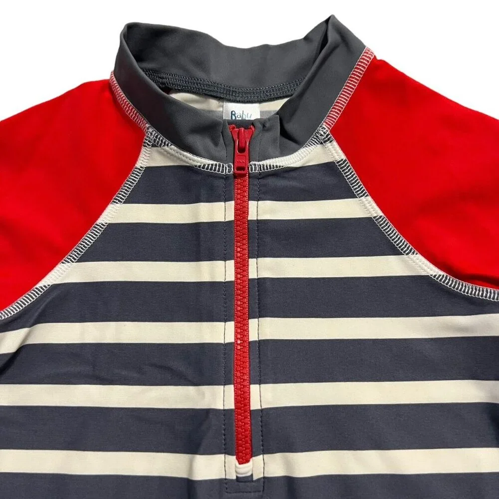 Baby Boden 2-3Y Red & Grey Striped Rashguard Swim Shirt